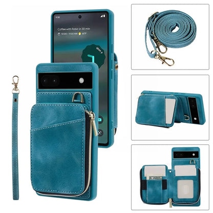 For Google Pixel 6a Phone Cover Card Case Crossbody Phone Bag with 2 Strap