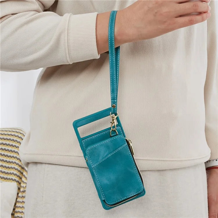 For Google Pixel 6a Phone Cover Card Case Crossbody Phone Bag with 2 Strap