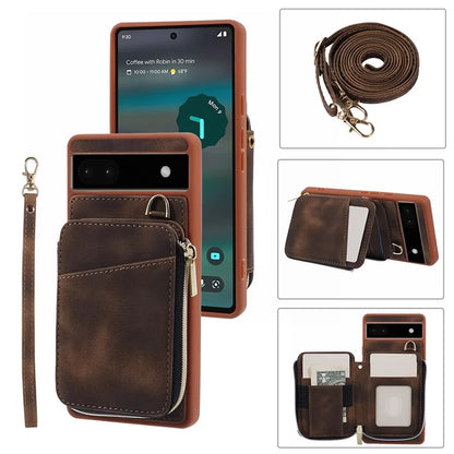 For Google Pixel 6a Phone Cover Card Case Crossbody Phone Bag with 2 Strap