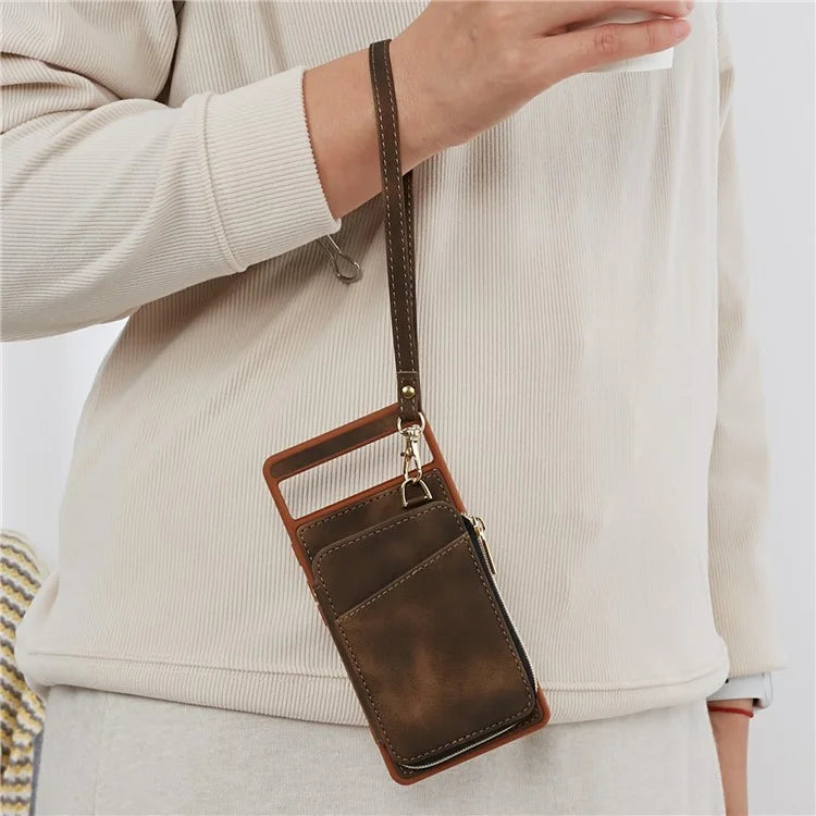 For Google Pixel 6a Phone Cover Card Case Crossbody Phone Bag with 2 Strap