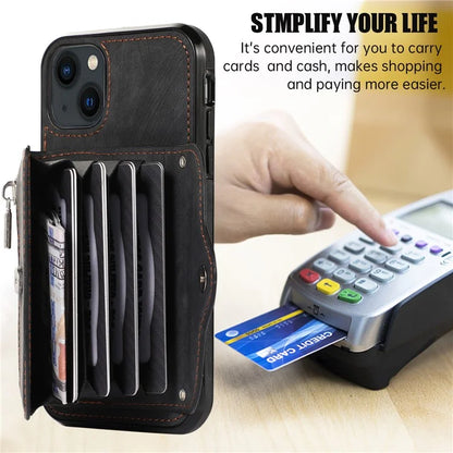 For iPhone 13 6.1 inch Cell Phone Case PU Leather+TPU Card Bag Drop-proof Cover with 2 Straps