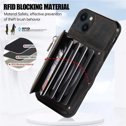 For iPhone 13 6.1 inch Cell Phone Case PU Leather+TPU Card Bag Drop-proof Cover with 2 Straps