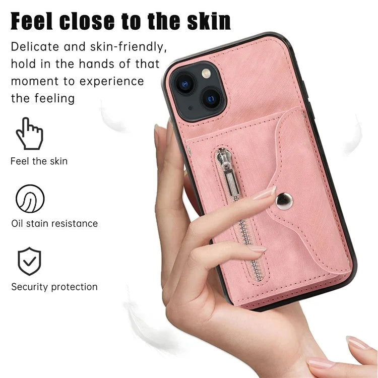 For iPhone 13 6.1 inch Cell Phone Case PU Leather+TPU Card Bag Drop-proof Cover with 2 Straps