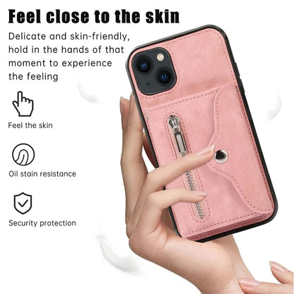 For iPhone 13 6.1 inch Cell Phone Case PU Leather+TPU Card Bag Drop-proof Cover with 2 Straps