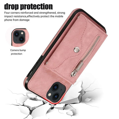 For iPhone 13 6.1 inch Cell Phone Case PU Leather+TPU Card Bag Drop-proof Cover with 2 Straps