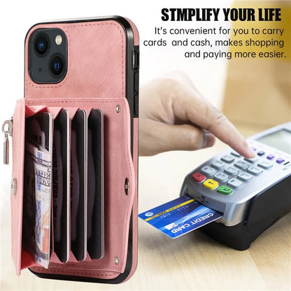 For iPhone 13 6.1 inch Cell Phone Case PU Leather+TPU Card Bag Drop-proof Cover with 2 Straps