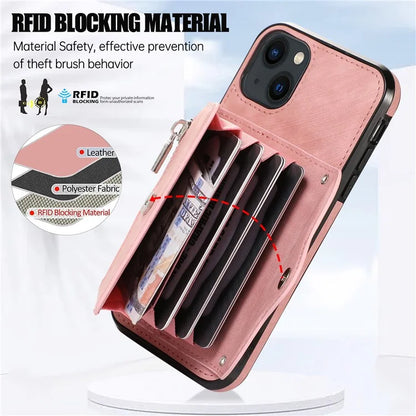For iPhone 13 6.1 inch Cell Phone Case PU Leather+TPU Card Bag Drop-proof Cover with 2 Straps