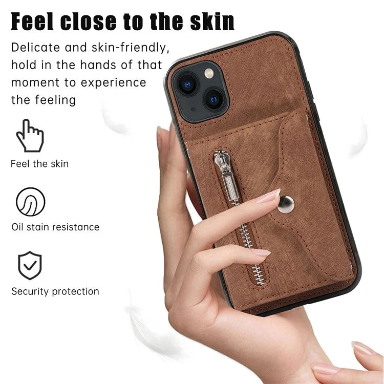 For iPhone 13 6.1 inch Cell Phone Case PU Leather+TPU Card Bag Drop-proof Cover with 2 Straps