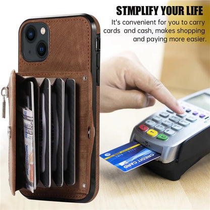 For iPhone 13 6.1 inch Cell Phone Case PU Leather+TPU Card Bag Drop-proof Cover with 2 Straps