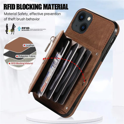 For iPhone 13 6.1 inch Cell Phone Case PU Leather+TPU Card Bag Drop-proof Cover with 2 Straps