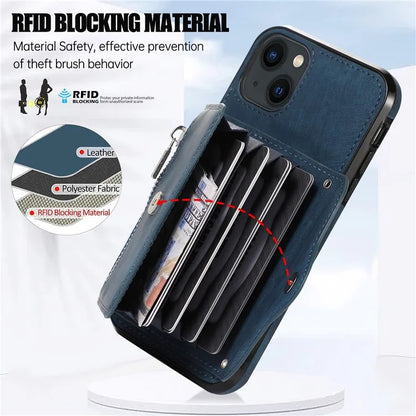 For iPhone 13 6.1 inch Cell Phone Case PU Leather+TPU Card Bag Drop-proof Cover with 2 Straps