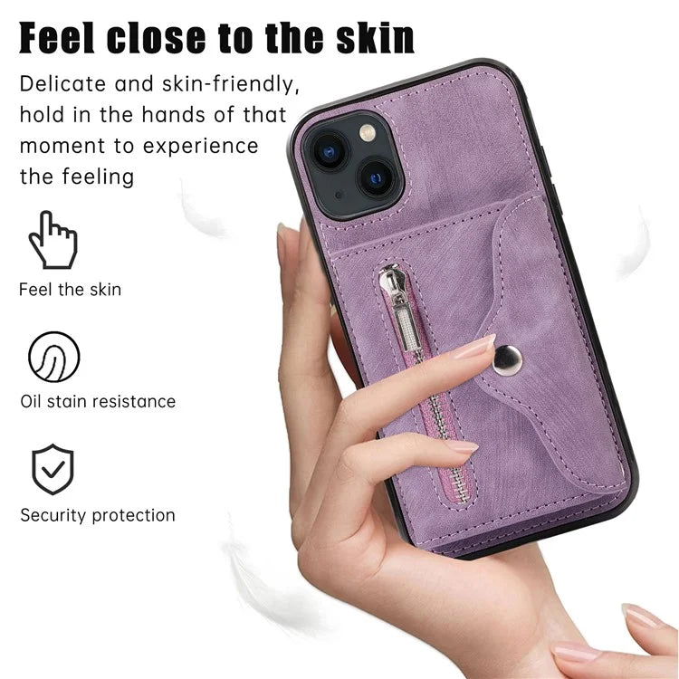 For iPhone 13 6.1 inch Cell Phone Case PU Leather+TPU Card Bag Drop-proof Cover with 2 Straps