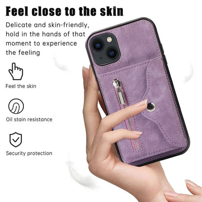 For iPhone 13 6.1 inch Cell Phone Case PU Leather+TPU Card Bag Drop-proof Cover with 2 Straps