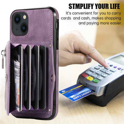 For iPhone 13 6.1 inch Cell Phone Case PU Leather+TPU Card Bag Drop-proof Cover with 2 Straps