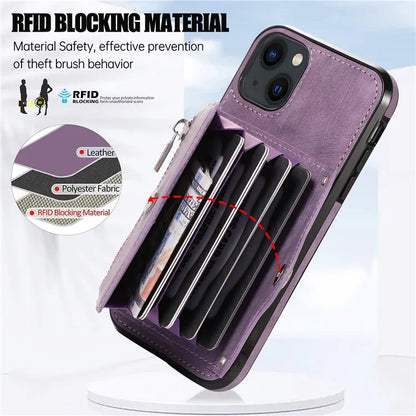 For iPhone 13 6.1 inch Cell Phone Case PU Leather+TPU Card Bag Drop-proof Cover with 2 Straps