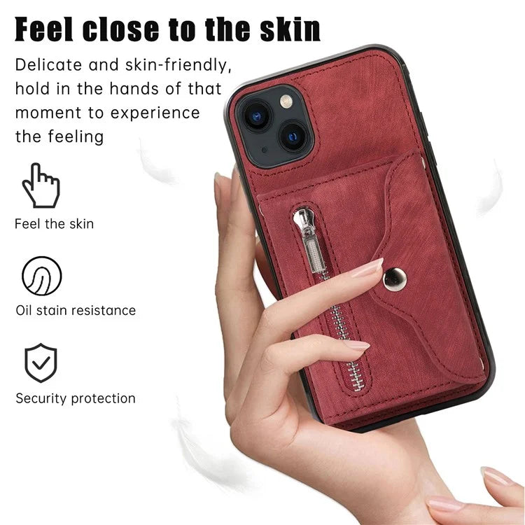 For iPhone 13 6.1 inch Cell Phone Case PU Leather+TPU Card Bag Drop-proof Cover with 2 Straps