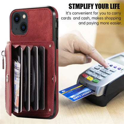 For iPhone 13 6.1 inch Cell Phone Case PU Leather+TPU Card Bag Drop-proof Cover with 2 Straps