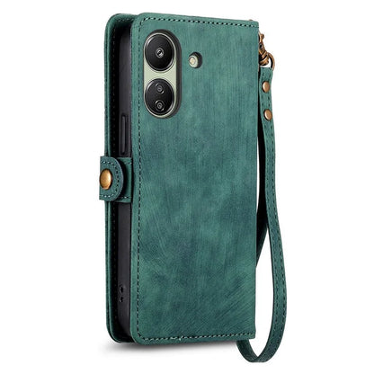 For Xiaomi Redmi 13C 4G / Poco C65 4G Cell Phone Case Geometry Imprinted Zipper Pocket Leather Wallet Cover