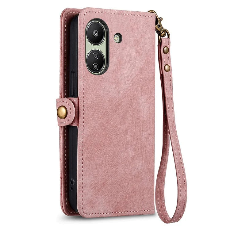 For Xiaomi Redmi 13C 4G / Poco C65 4G Cell Phone Case Geometry Imprinted Zipper Pocket Leather Wallet Cover