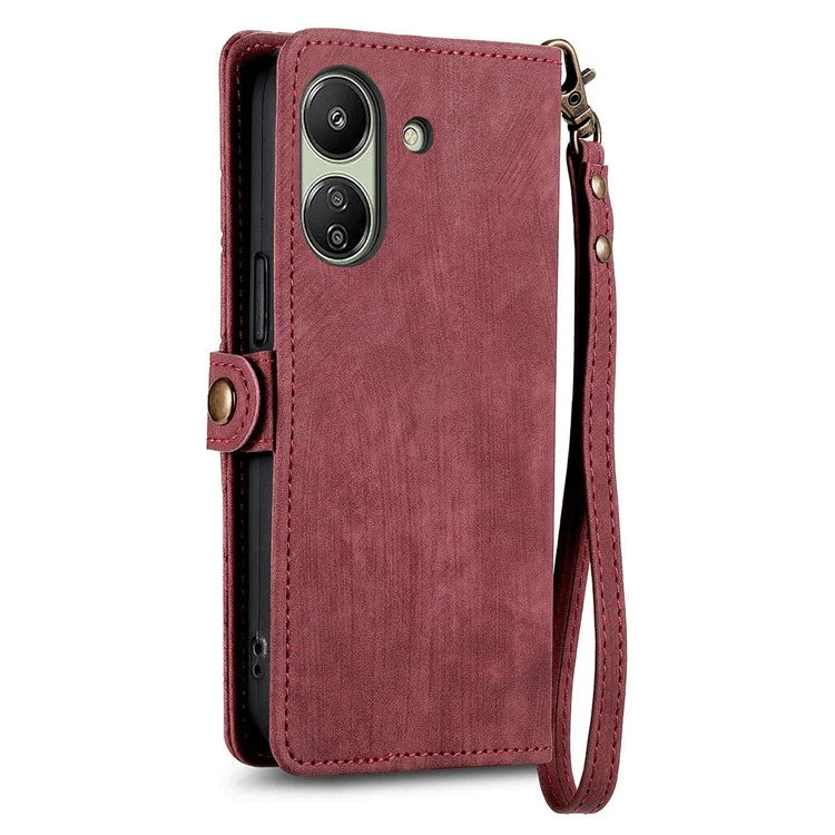For Xiaomi Redmi 13C 4G / Poco C65 4G Cell Phone Case Geometry Imprinted Zipper Pocket Leather Wallet Cover