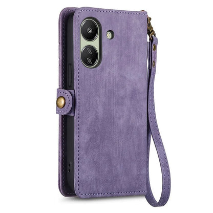 For Xiaomi Redmi 13C 4G / Poco C65 4G Cell Phone Case Geometry Imprinted Zipper Pocket Leather Wallet Cover