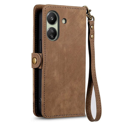 For Xiaomi Redmi 13C 4G / Poco C65 4G Cell Phone Case Geometry Imprinted Zipper Pocket Leather Wallet Cover
