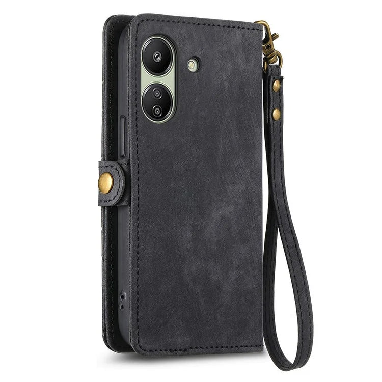For Xiaomi Redmi 13C 4G / Poco C65 4G Cell Phone Case Geometry Imprinted Zipper Pocket Leather Wallet Cover
