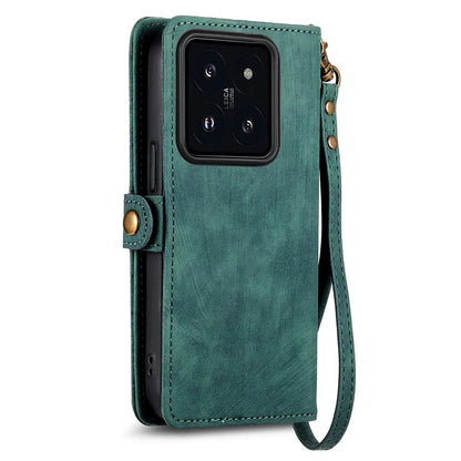 For Xiaomi 14 Case Geometry Imprinted Leather Wallet Stand Mobile Phone Cover with Zipper Pocket