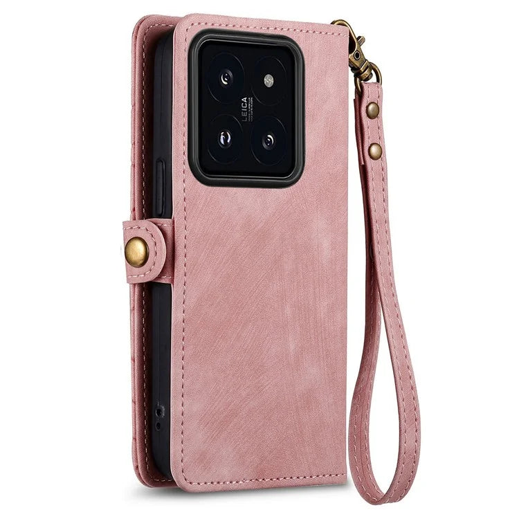 For Xiaomi 14 Case Geometry Imprinted Leather Wallet Stand Mobile Phone Cover with Zipper Pocket