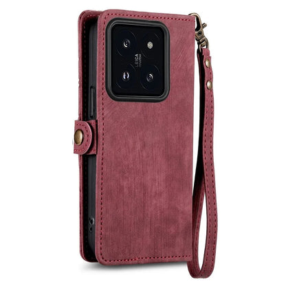 For Xiaomi 14 Case Geometry Imprinted Leather Wallet Stand Mobile Phone Cover with Zipper Pocket