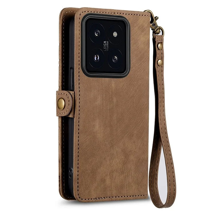 For Xiaomi 14 Case Geometry Imprinted Leather Wallet Stand Mobile Phone Cover with Zipper Pocket