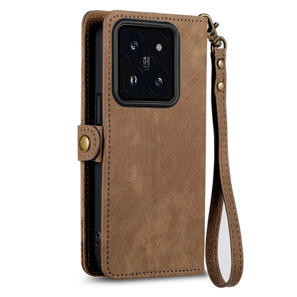 For Xiaomi 14 Case Geometry Imprinted Leather Wallet Stand Mobile Phone Cover with Zipper Pocket