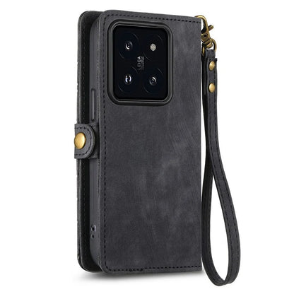 For Xiaomi 14 Case Geometry Imprinted Leather Wallet Stand Mobile Phone Cover with Zipper Pocket