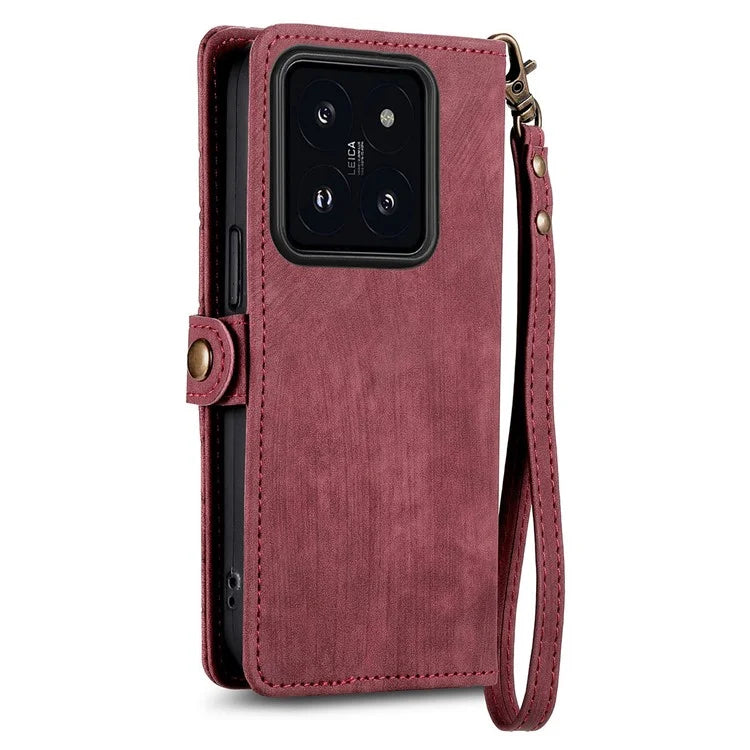 For Xiaomi 14 Pro Cell Phone Case Geometry Pattern Zipper Pocket Shockproof Cover with Stand