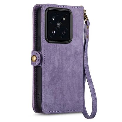 For Xiaomi 14 Pro Cell Phone Case Geometry Pattern Zipper Pocket Shockproof Cover with Stand