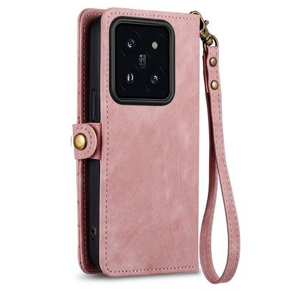 For Xiaomi 14 Pro Cell Phone Case Geometry Pattern Zipper Pocket Shockproof Cover with Stand