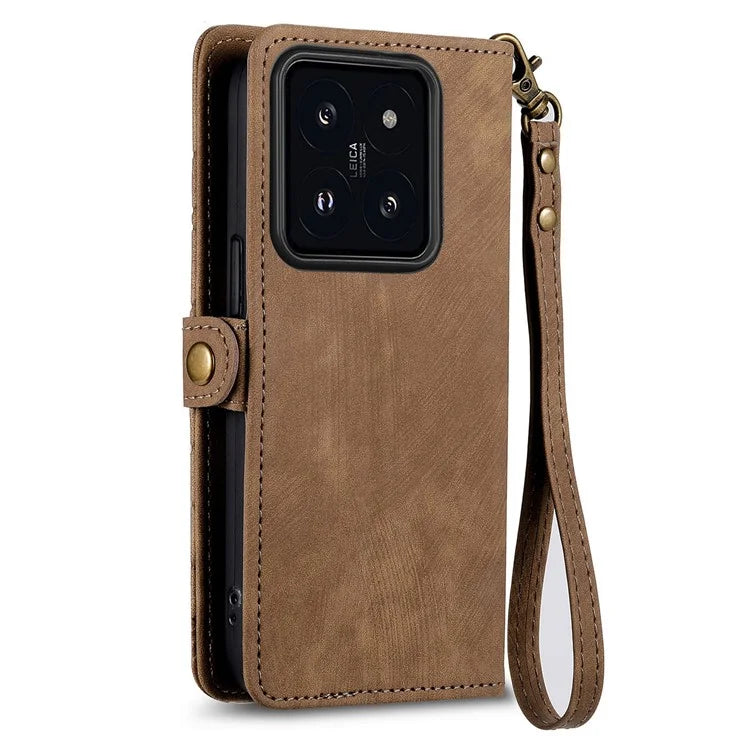 For Xiaomi 14 Pro Cell Phone Case Geometry Pattern Zipper Pocket Shockproof Cover with Stand
