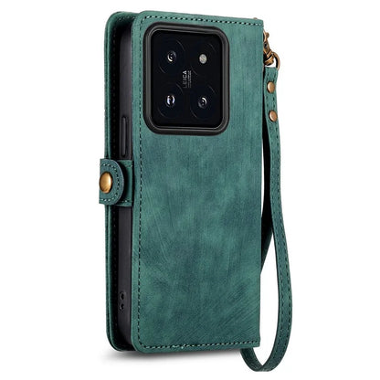 For Xiaomi 14 Pro Cell Phone Case Geometry Pattern Zipper Pocket Shockproof Cover with Stand