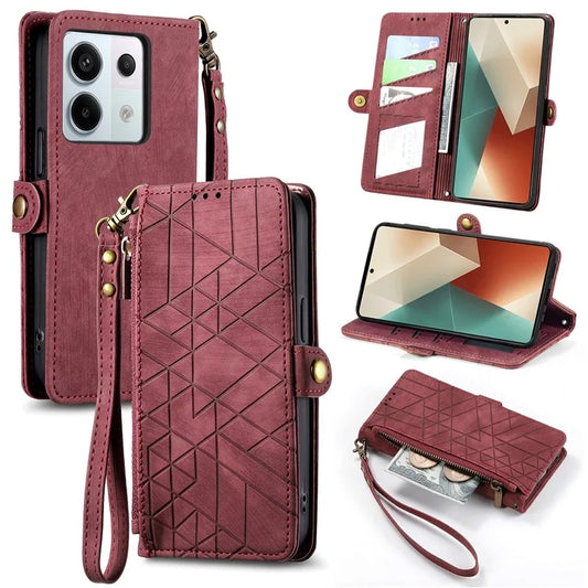 For Xiaomi Redmi Note 13 Pro 5G / Poco X6 5G Case Geometry Pattern PU Leather Phone Wallet Stand Cover