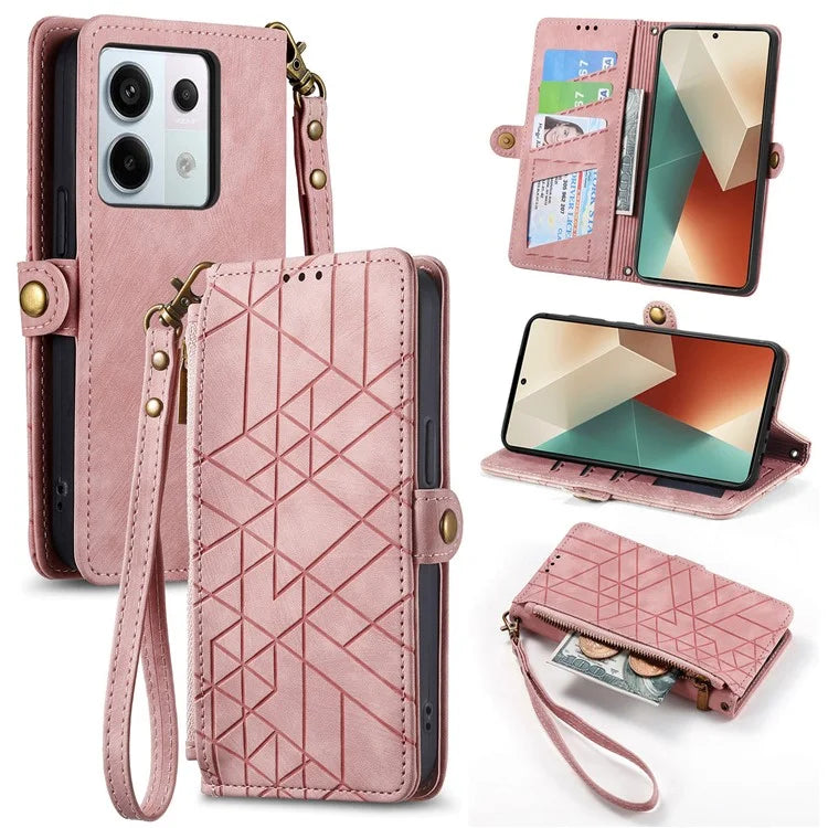 For Xiaomi Redmi Note 13 Pro 5G / Poco X6 5G Case Geometry Pattern PU Leather Phone Wallet Stand Cover