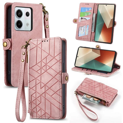 For Xiaomi Redmi Note 13 Pro 5G / Poco X6 5G Case Geometry Pattern PU Leather Phone Wallet Stand Cover