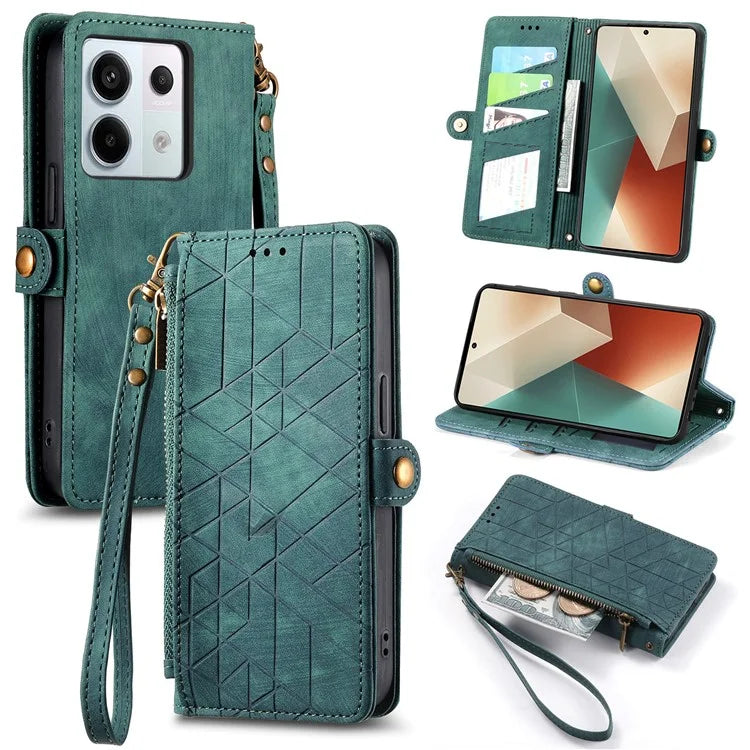 For Xiaomi Redmi Note 13 Pro 5G / Poco X6 5G Case Geometry Pattern PU Leather Phone Wallet Stand Cover