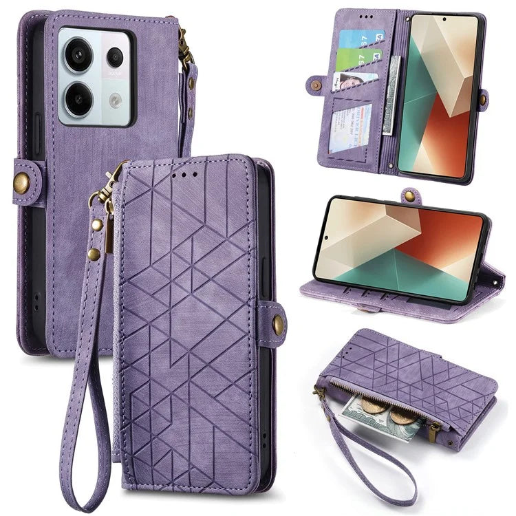 For Xiaomi Redmi Note 13 Pro 5G / Poco X6 5G Case Geometry Pattern PU Leather Phone Wallet Stand Cover