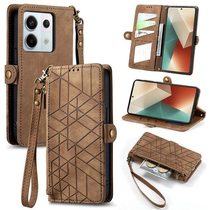 For Xiaomi Redmi Note 13 Pro 5G / Poco X6 5G Case Geometry Pattern PU Leather Phone Wallet Stand Cover