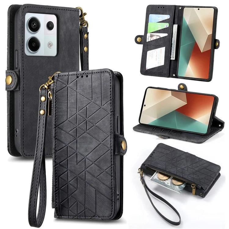 For Xiaomi Redmi Note 13 Pro 5G / Poco X6 5G Case Geometry Pattern PU Leather Phone Wallet Stand Cover