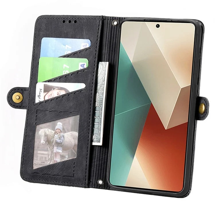 Wallet Case for Xiaomi Redmi Note 13 5G PU Leather Zipper Pocket Phone Cover Geometry Pattern