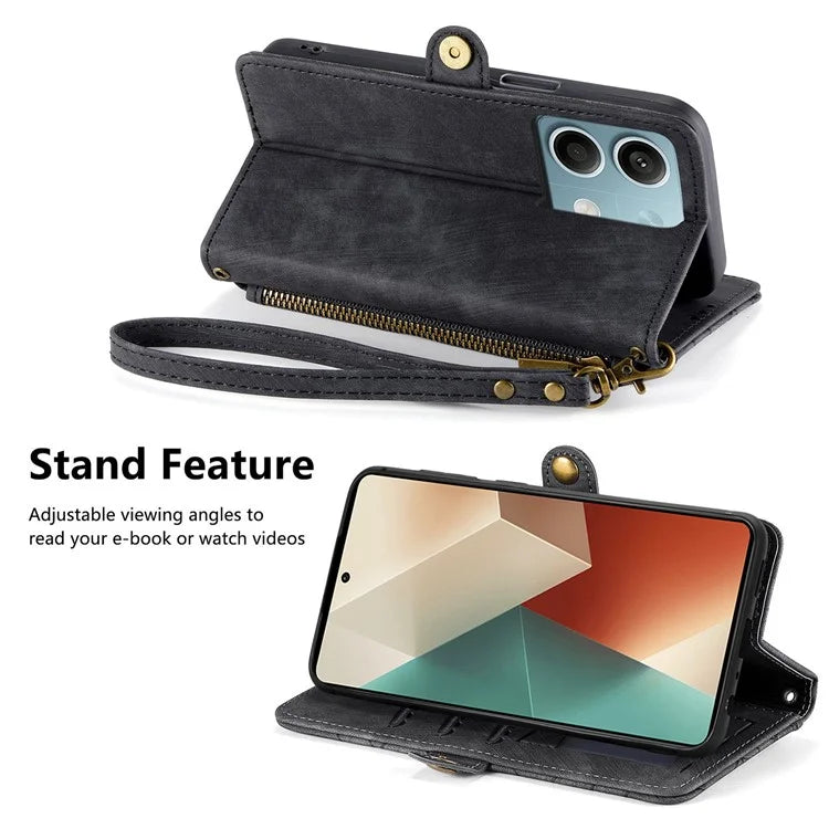 Wallet Case for Xiaomi Redmi Note 13 5G PU Leather Zipper Pocket Phone Cover Geometry Pattern