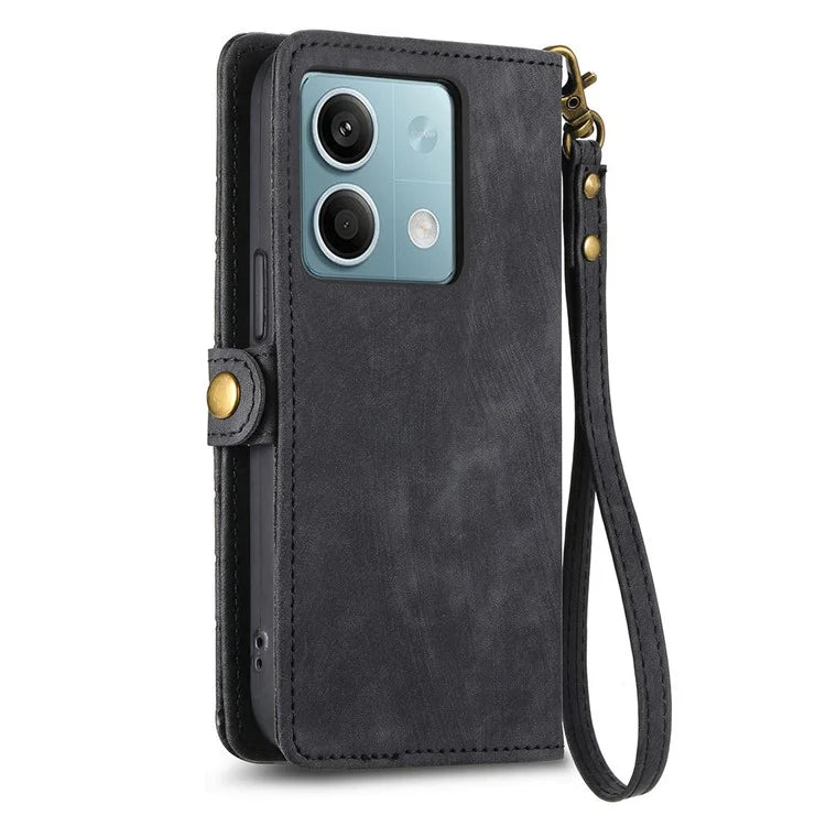 Wallet Case for Xiaomi Redmi Note 13 5G PU Leather Zipper Pocket Phone Cover Geometry Pattern