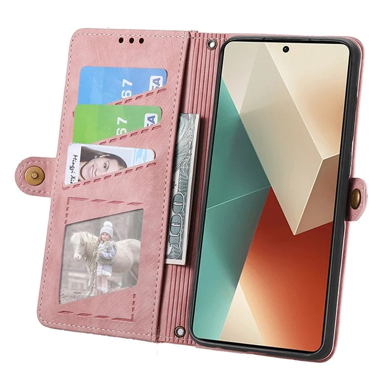 Wallet Case for Xiaomi Redmi Note 13 5G PU Leather Zipper Pocket Phone Cover Geometry Pattern