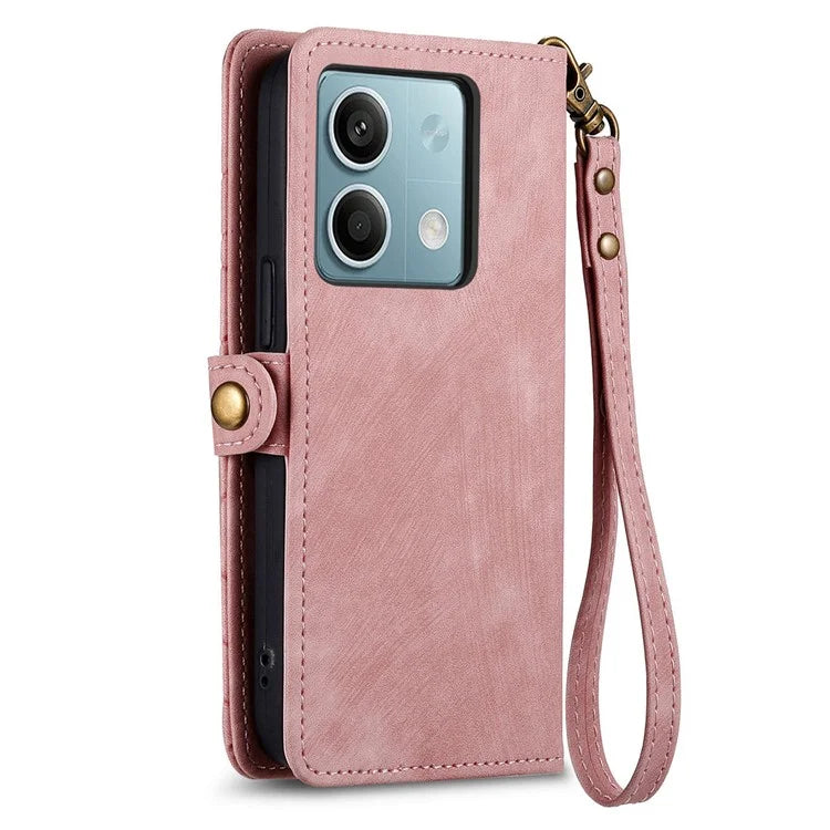 Wallet Case for Xiaomi Redmi Note 13 5G PU Leather Zipper Pocket Phone Cover Geometry Pattern